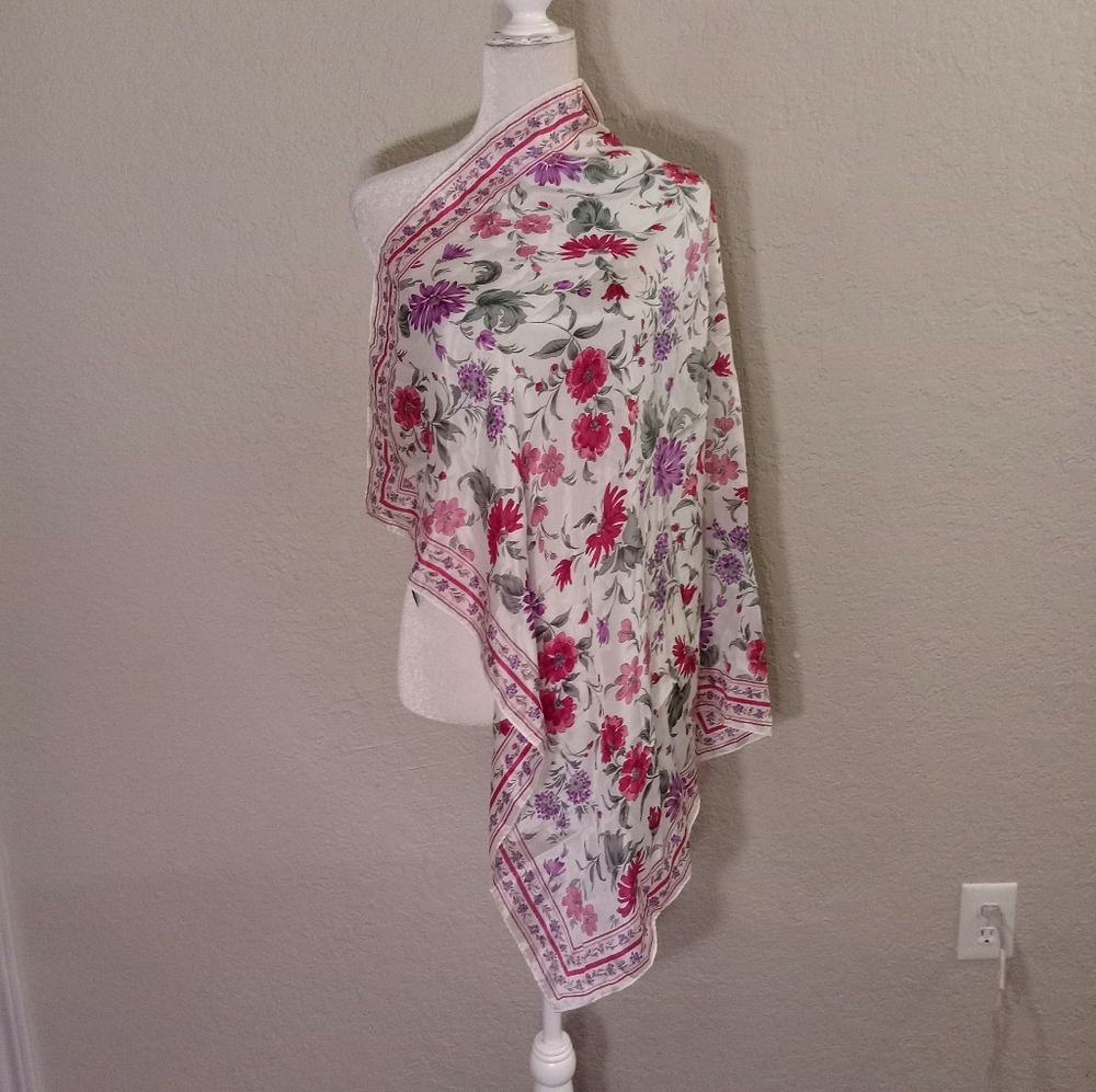The Specialty House Silk Floral Print Vintage Scarf